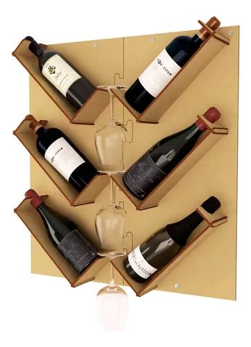 Cava Porta 6 Botellas Vino Soporte Pared 3 Copas Madera Mdf