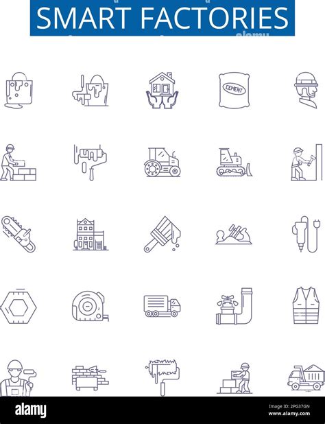 Smart factories line icons signs set. Design collection of Smart, Factories, Automation ...