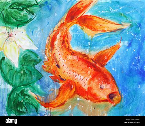 watercolor painting of koi carp fish Stock Photo - Alamy