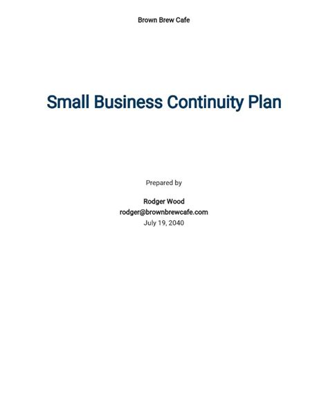 Small Business Continuity Plan Template Prewrite