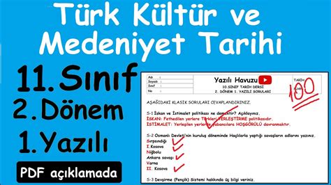 Türk Kültür ve Medeniyet Tarihi 11 Sınıf 2 Dönem 1 Yazılı Soruları