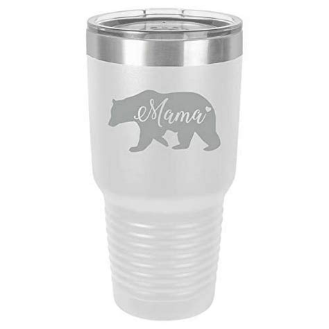 Tumbler Stainless Steel Vacuum Insulated Travel Mug Mama Bear Mom Mother White 30 Oz