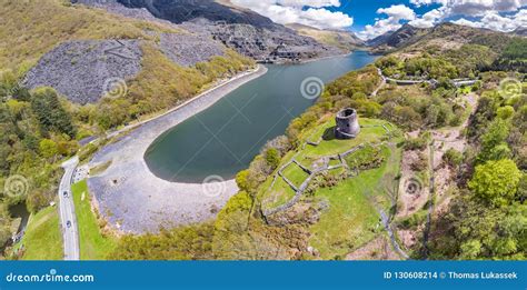 Aerial of Dolbadarn Castle at Llanberis in Snowdonia National Park in ...