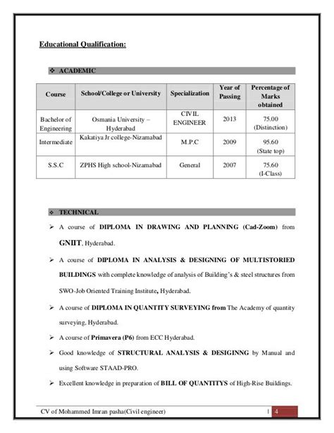 CV of Mohammed Imran pasha(Civil engineer) | 4 Educational