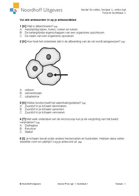 Oefentoets BIO H1 1 H1 Nectar 5e Editie Leerjaar 1 Vmbo Kgt Toets