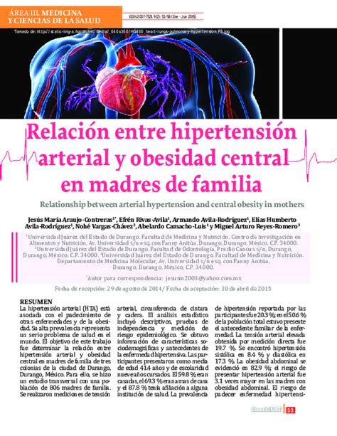 Pdf Relación Entre Hipertensión Arterial Y Obesidad Central En Madres De Familia Efren Rivas