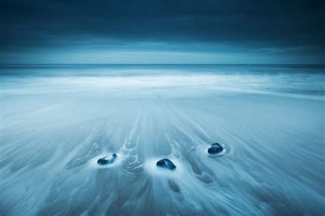 X Nature Landscape Sea Beach Horizon Stones Waves Clouds Blue