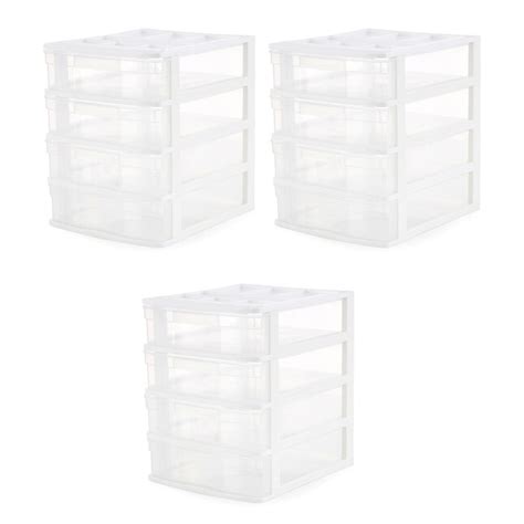 Gracious Living 3 Pack 4 Drawers White Stackable Plastic Storage Drawer