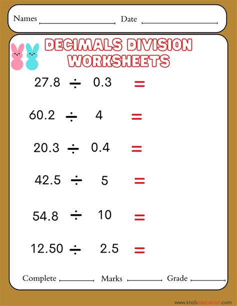 5th Grade Decimal Worksheets