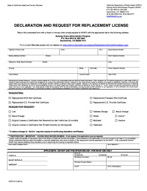 Fillable Online Cdph Ca Declaration And Request For Replacement License