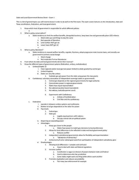 POLS Exam 1 Review State And Local Government Review Sheet Exam 1