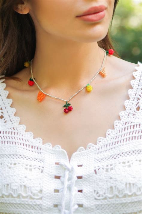 Fruit Necklace Handmade Seed Bead Jewelry Tutti Frutti Etsy UK