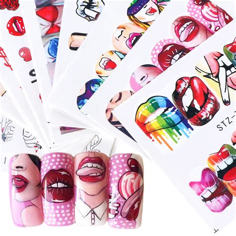 9pcs Sexy Girl Lips Slider Water Decals Nail Sticker Water Transfer