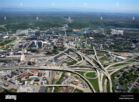 Aerial View Of Downtown Knoxville Tn Along The Tennessee River And