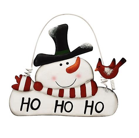 Snowman Ho Ho Ho Sign W Red Cardinal Metal Christmas Holiday Decoration