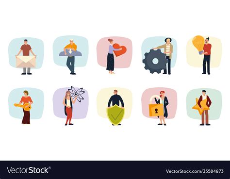 People Holding Different Objects Include Envelope Vector Image