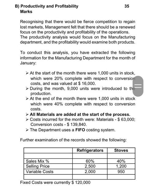 Solved B Productivity And Profitability 35 Marks