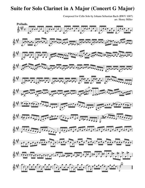 Bach Cello Suite No 1 Bwv 1007 Solo Clarinet In A Major Sheet