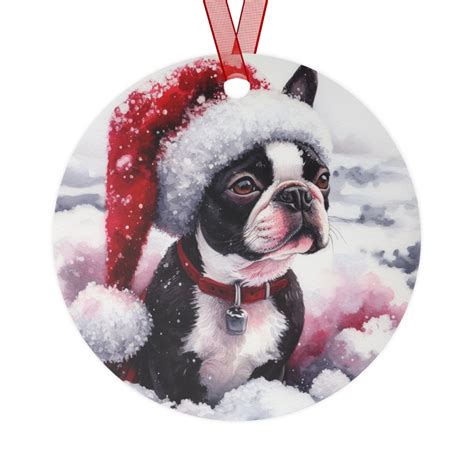 Personalized Boston Terrier Holiday Metal Ornament Etsy