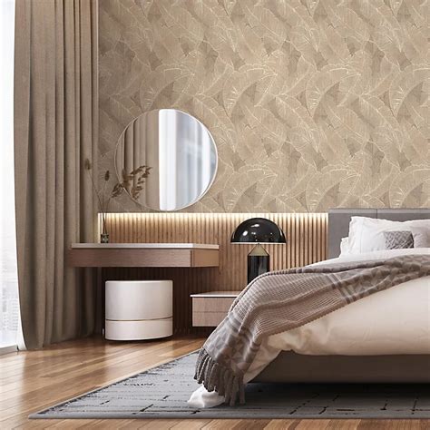 Belgravia Decor Anaya Leaf Textured Wallpaper Taupe Diy At Bandq