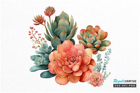 Watercolor Boho Succulents Clipart Png Graphic By Regulrcrative