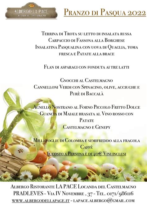 Menu Pasqua Hotel La Pace Locanda Del Castelmagno