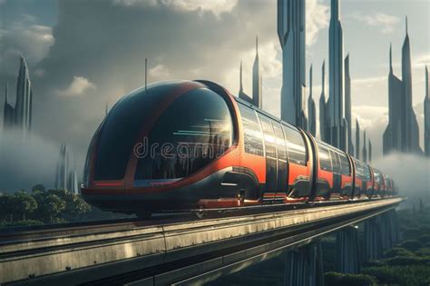 A Futuristic Train With A Large Glowing Lens On The Front Stock Image