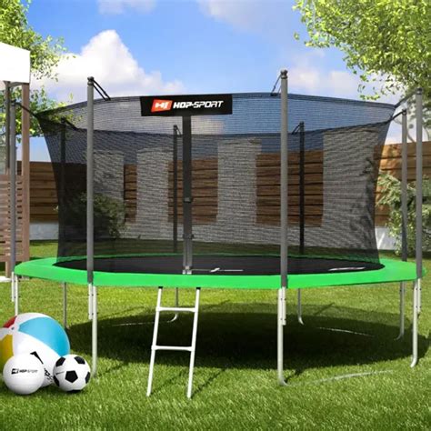 Батут большой для взрослых и детей Hop-Sport 14ft (427см) зеленый с ...