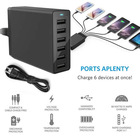 Multi Port USB Charger 12A 60W Rapid Charging Station Buy At A Low