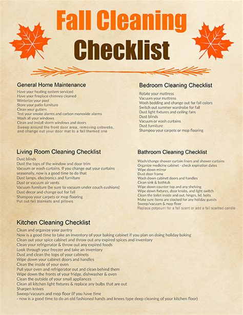 Fall Cleaning Checklist Free Printable Cleaning Schedule