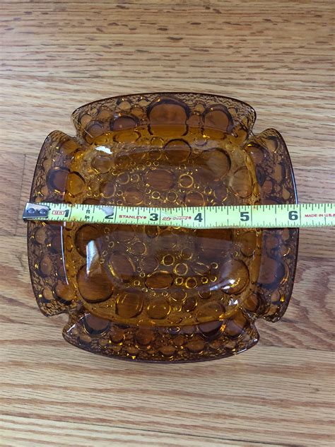 Vintage Blenko Glass Bubble Glass Ashtray In Amber Color Etsy