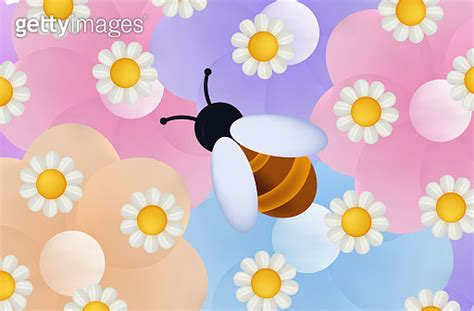 Bee In The Apiary 3d Field Of Flowers Daisies Chamomile One Insect