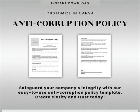 Anti Corruption Policy Canva Editable Template Business Procedure