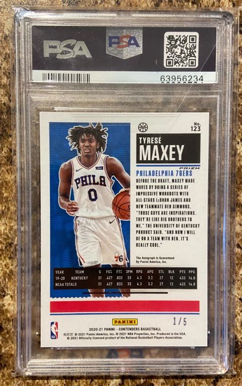 TYRESE MAXEY 2020 CONTENDERS PREMIUM RED SHIMMER ROOKIE TICKET AUTO 5