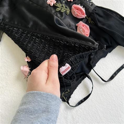 Ultimate Fairycore Black Rose Milkmaid Bustier S M Depop