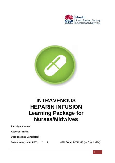 Pdf Intravenous Heparin Infusion Learning Package For · Continuous