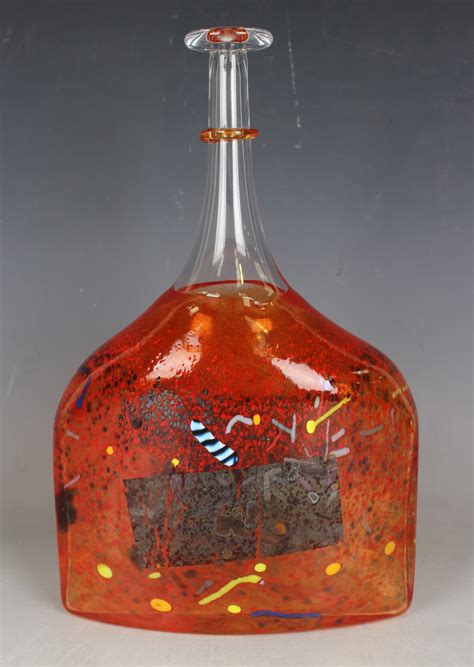 A Kosta Boda Glass Satellite Flask Designed By Bertil Vallien Circa 1980 The Clear Flattened Body