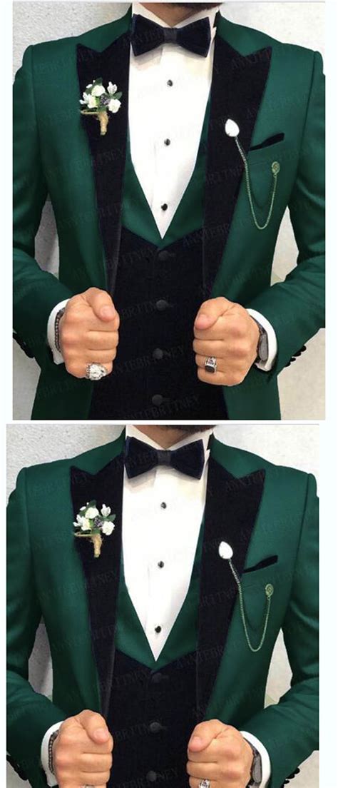 Dark Green Tuxedo3 Pieces Mens Prom Suits Wedding Suits For Men Peak