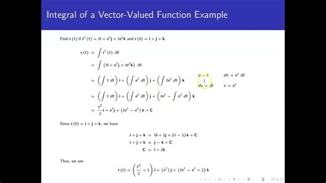 Integral Of A Vector Valued Function Example YouTube