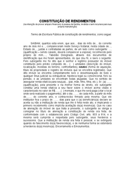 PDF Termo de Escritura Pública de Constituição de Rendimentos