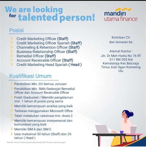 Jobhunterid Loker Sumsel Terbaru 7 Posisi Pt Mandiri Utama Finance