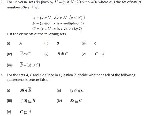 Solved The Universal Set U Is Given By Numbers Given Chegg