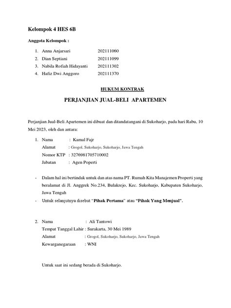 Surat Perjanjian Kontrak Jual Beli Apartemen Pdf