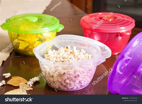 Transparent Colorful Storage Containers Made Different Stock Photo