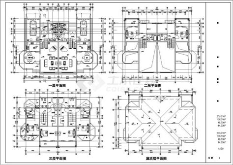 某三层双拼联排别墅建筑cad设计图（l3对称设计）联排别墅土木在线