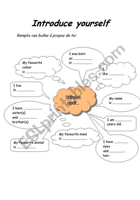 Introduce Yourself Esl Worksheet By Gwenilion