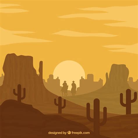 Flat Western Background With Two Cowboys Vector Free Download