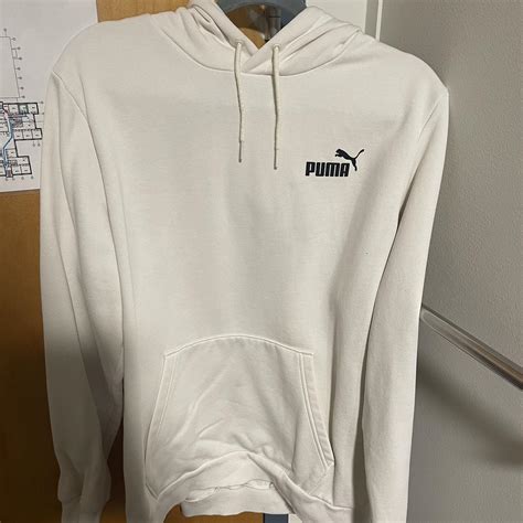 Puma Mens White Hoodie Depop