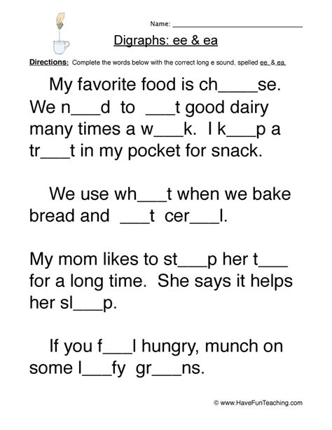 Long Vowel Digraphs Worksheets