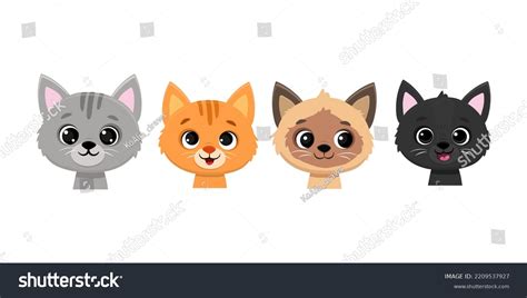 Set Cute Cartoon Cat Pet Facesicon Stock Vector Royalty Free